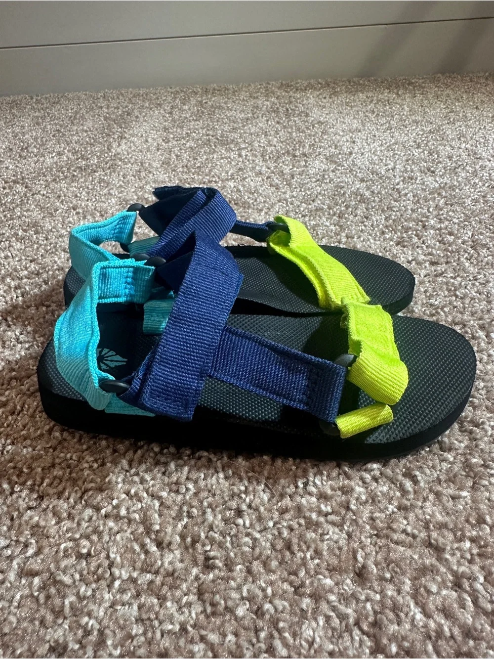 Kids Adjustable Sport Sandals in Blue, Teal and Neon Yellow